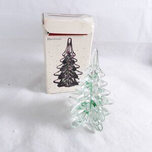 Vintage Clear Glass Christmas Tree With Green Swirl